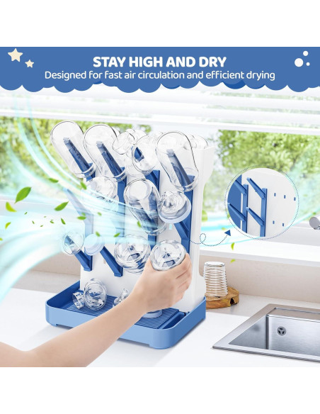 Secador de Botellas para Bebés Dayacoco Azul - Organizador de Encimera