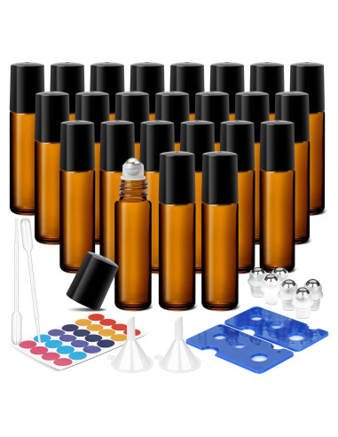 ComSaf 24 Botellas de Rodillo 10ml Ámbar para Aceites Esenciales