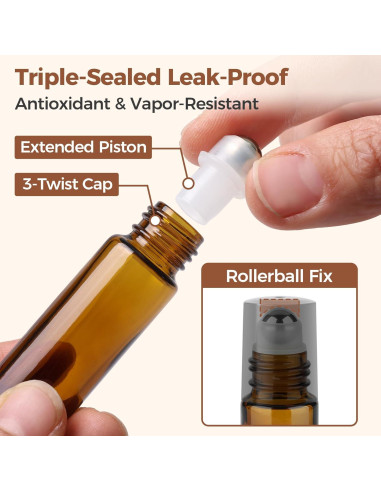 ComSaf 24 Botellas de Rodillo 10ml Ámbar para Aceites Esenciales