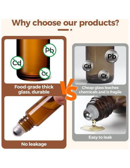 ComSaf 24 Botellas de Rodillo 10ml Ámbar para Aceites Esenciales ComSaf 24 Botellas de Rodillo 10ml Ámbar para Aceites Esenciales