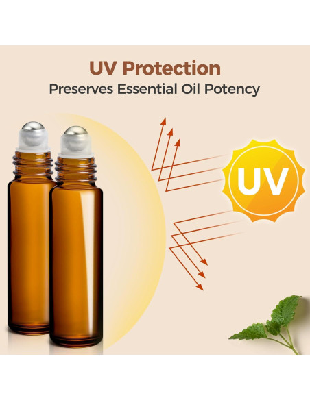 ComSaf 24 Botellas de Rodillo 10ml Ámbar para Aceites Esenciales ComSaf 24 Botellas de Rodillo 10ml Ámbar para Aceites Esenciales