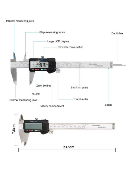 Calibrador Digital Vernier Qfun 150mm Acero Inoxidable Impermeable