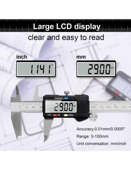 Calibrador Digital Vernier Qfun 150mm Acero Inoxidable Impermeable
