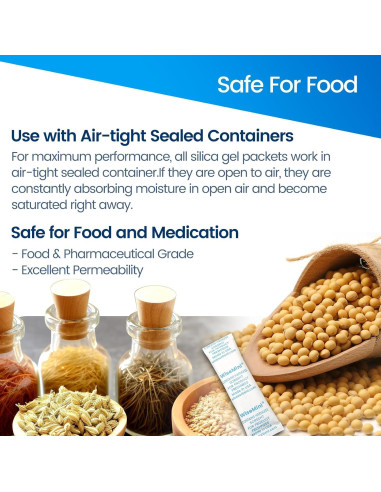 100 Paquetes de Gel de Sílice 5g Wisesorbent para Alimentos