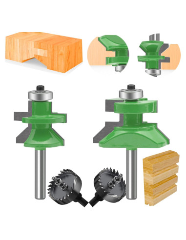 Conjunto de Brocas de Router TAIWAIN 1/4" Mango 2 Pcs Biselado