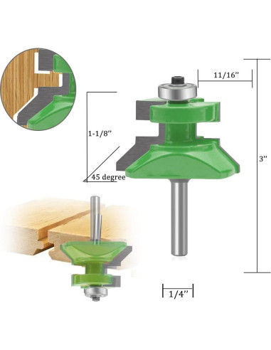 Conjunto de Brocas de Router TAIWAIN 1/4" Mango 2 Pcs Biselado