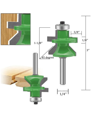 Conjunto de Brocas de Router TAIWAIN 1/4" Mango 2 Pcs Biselado