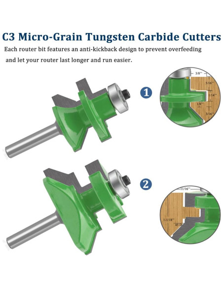 Conjunto de Brocas de Router TAIWAIN 1/4" Mango 2 Pcs Biselado