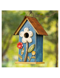 Casa de Aves Colgante Glitzhome 26cm Madera Azul Lavado