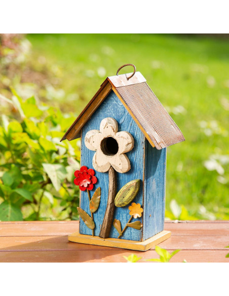 Casa de Aves Colgante Glitzhome 26cm Madera Azul Lavado