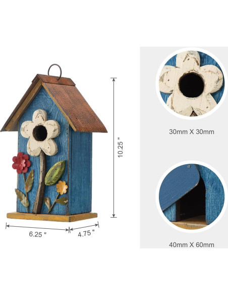 Casa de Aves Colgante Glitzhome 26cm Madera Azul Lavado