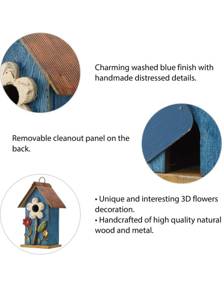 Casa de Aves Colgante Glitzhome 26cm Madera Azul Lavado