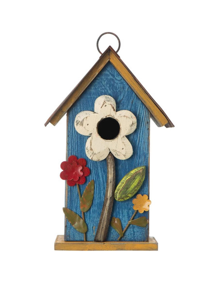 Casa de Aves Colgante Glitzhome 26cm Madera Azul Lavado