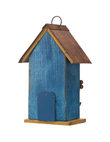 Casa de Aves Colgante Glitzhome 26cm Madera Azul Lavado