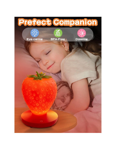 Luz Nocturna de Fresa WLHONG Recargable USB 3 Niveles