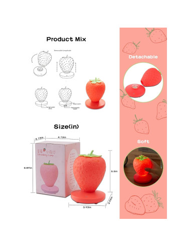 Luz Nocturna de Fresa WLHONG Recargable USB 3 Niveles