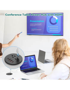 Grommet de Poder Empotrado QBA 35W USB-C 2 Salidas 4 USB HDMI 2