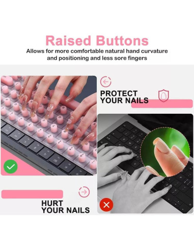 Cubierta de Teclado de Silicona KANCOKIT para Uñas Largas Rosa