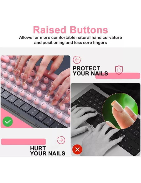 Cubierta de Teclado de Silicona KANCOKIT para Uñas Largas Rosa