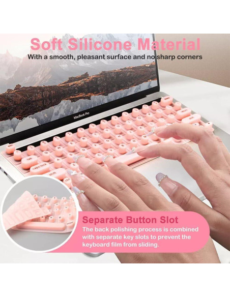 Cubierta de Teclado de Silicona KANCOKIT para Uñas Largas Rosa