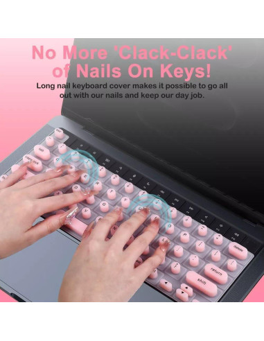 Cubierta de Teclado de Silicona KANCOKIT para Uñas Largas Rosa