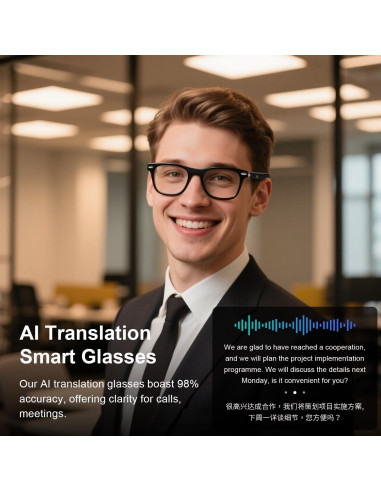 Gafas Inteligentes Traductor AI HAIXINDA MZ08, Luz Azul, 160+ Idiomas