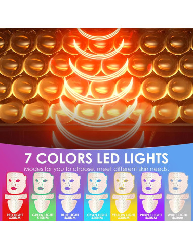 Máscara Facial de Terapia de Luz Roja MFTANG - 7 Colores, Silicona
