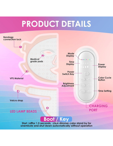 Máscara Facial de Terapia de Luz Roja MFTANG - 7 Colores, Silicona
