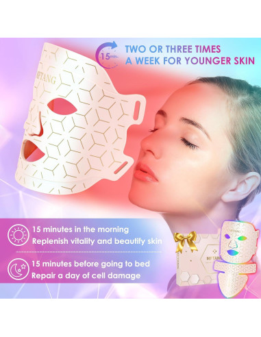 Máscara Facial de Terapia de Luz Roja MFTANG - 7 Colores, Silicona