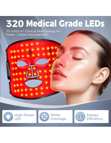 Máscara de Terapia de Luz Roja Inalámbrica Lovsheme 320 LEDs 4 Modos