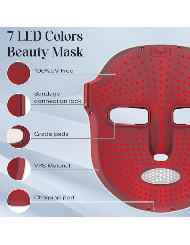 Máscara de Terapia de Luz Roja SDKWDH LED 7 Colores Facial