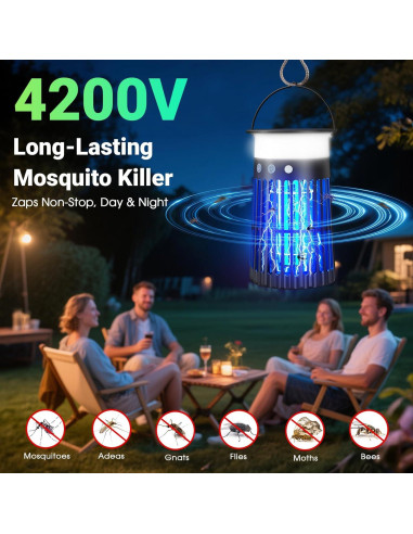 Zapper de Insectos Solar 4 en 1 Zwiran, Impermeable, LED