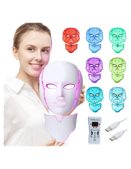 Máscara LED Terapia Facial 7 Colores Rejuvenecimiento Piel