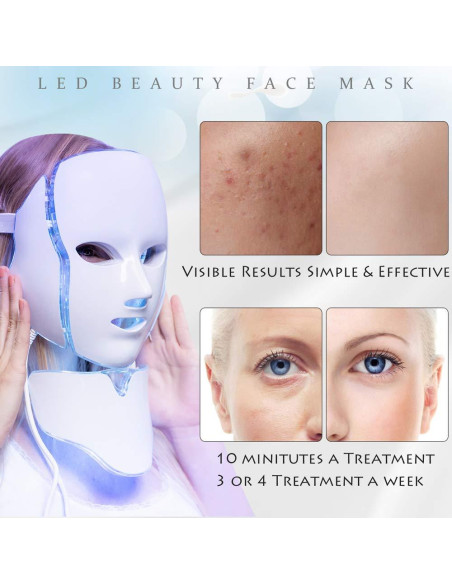 Máscara LED Terapia Facial 7 Colores Rejuvenecimiento Piel