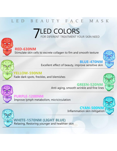 Máscara LED Terapia Facial 7 Colores Rejuvenecimiento Piel