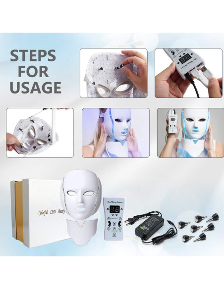 Máscara LED Terapia Facial 7 Colores Rejuvenecimiento Piel