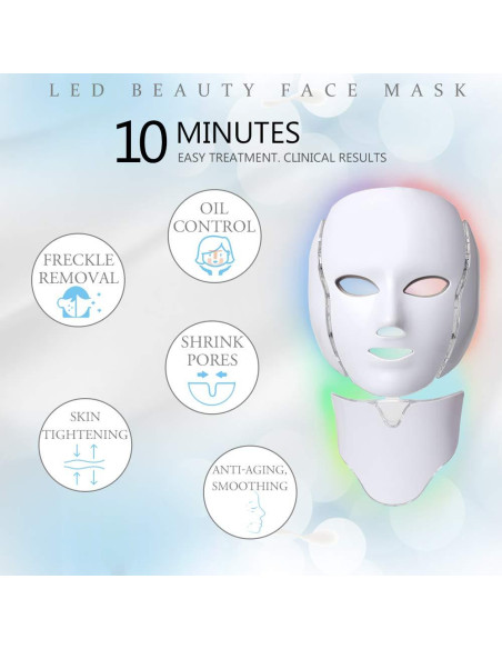 Máscara LED Terapia Facial 7 Colores Rejuvenecimiento Piel
