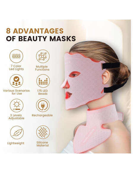 Máscara de Luz LED Terapia Facial y Cuello 7 Colores