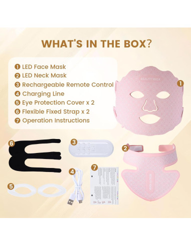 Máscara de Luz LED Terapia Facial y Cuello 7 Colores