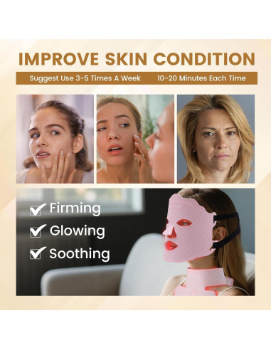 Máscara de Luz LED Terapia Facial y Cuello 7 Colores