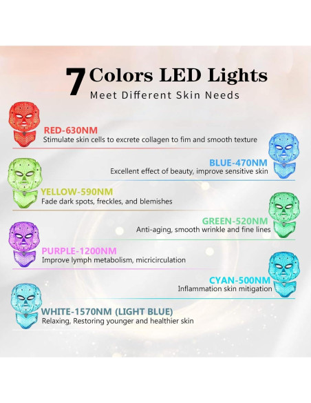 Máscara LED Terapia de Luz Roja 7 Colores 18FTRabbit