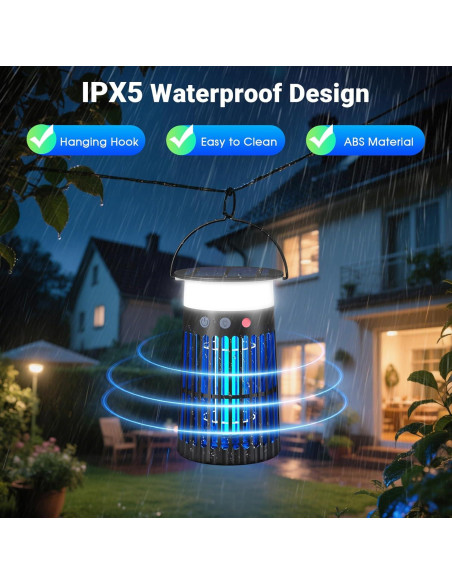 Zapper de Insectos Solar 4 en 1 Zwiran, Impermeable, LED