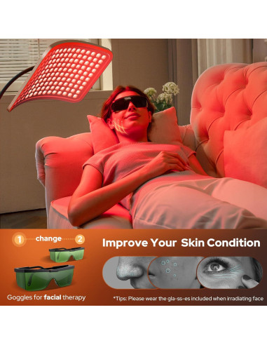 Lámpara de Terapia de Luz Roja SUNKENET 660nm y 850nm para Cuerpo y Cara