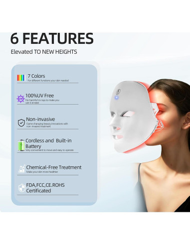 Máscara Facial LED KNNKNN Terapia de Luz 7 Colores Portátil