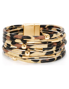 Pulsera de Cuero Fesciory para Mujeres con Cuentas de Cristal