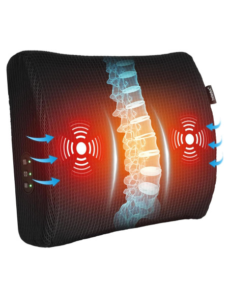 Cojín Lumbar Calentado y Masajeador Ergonómico Negro