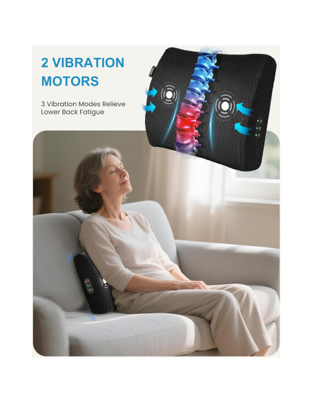Cojín Lumbar Calentado y Masajeador Ergonómico Negro