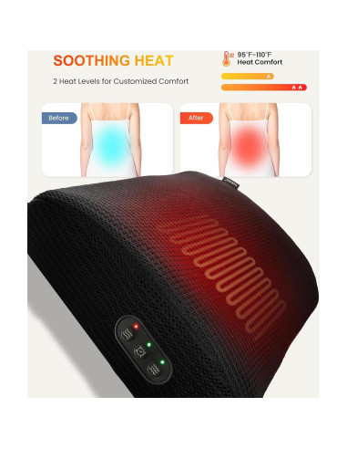 Cojín Lumbar Calentado y Masajeador Ergonómico Negro