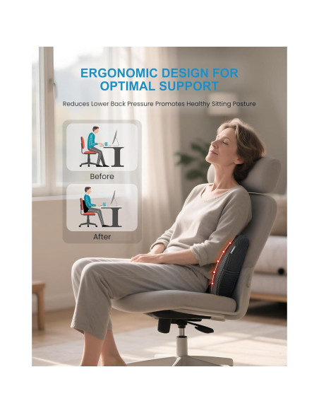 Cojín Lumbar Calentado y Masajeador Ergonómico Negro