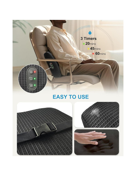 Cojín Lumbar Calentado y Masajeador Ergonómico Negro